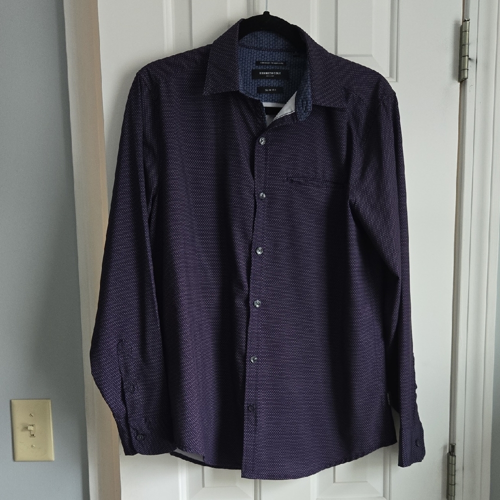 Kenneth Cole Men's Purple Patterned Button Down Shirt